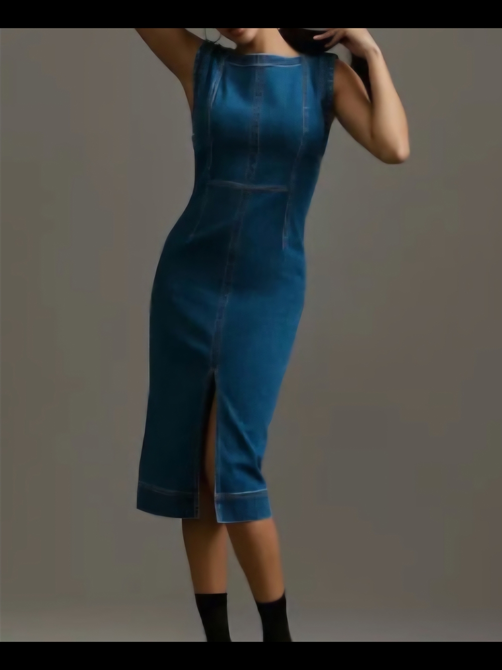 Anthropologie Pilro Sleeveless Denim Sheath with Front Slit - Sz L